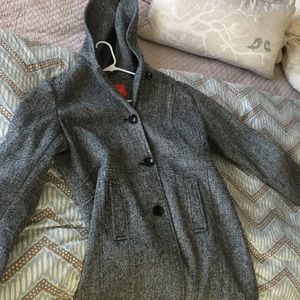 XL Long black and white tweed coat